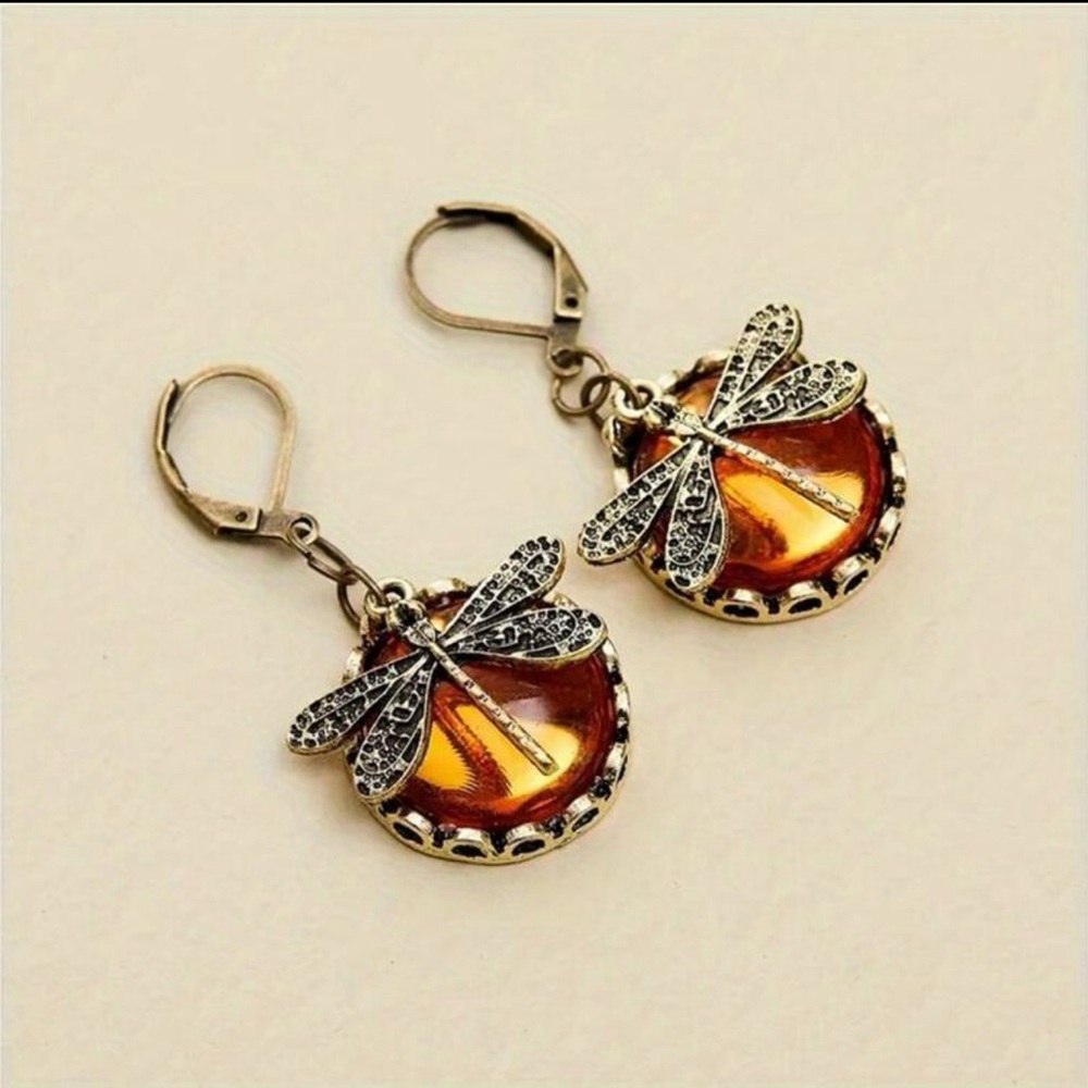 Bohemian Vintage Dragonfly Crystal Earrings